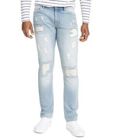 Мужские зауженные джинсы с эффектом потертости Sun + Stone, мульти