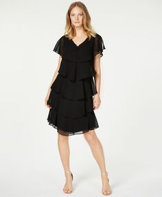Многоуровневое платье-накидка со стразами SL Fashions, черный