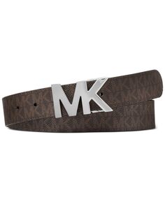 Фирменный двусторонний ремень с пряжкой-логотипом Michael Kors, темно-коричневый