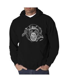 Мужская толстовка с капюшоном в виде шимпанзе word art LA Pop Art, черный