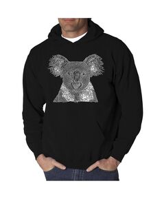 Мужская толстовка с капюшоном koala word art LA Pop Art, черный
