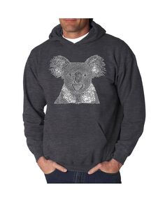 Мужская толстовка с капюшоном koala word art LA Pop Art, серый