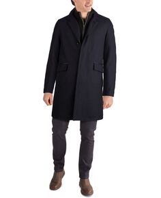 Мужское многослойное пальто классического кроя из твила с отделкой из искусственной кожи Cole Haan, синий