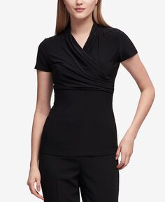 Миниатюрная блуза с драпировкой на подкладке DKNY, черный