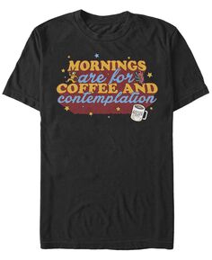 Мужская футболка с коротким рукавом с надписью «кофе и созерцание» «очень странные дела» Fifth Sun, черный
