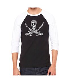 Мужская футболка с принтом пиратский череп и регланом word art LA Pop Art, черный