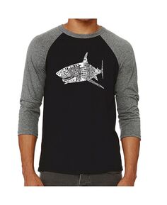 Мужская футболка с надписью «species of shark» реглан word art LA Pop Art, серый