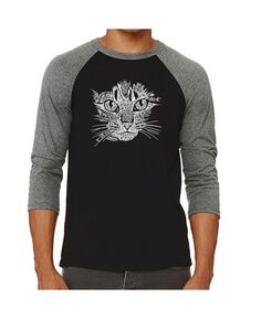 Мужская футболка с надписью cat face реглан word art LA Pop Art, серый