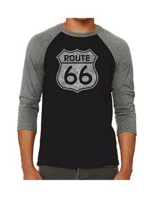 Мужская футболка с надписью route 66 реглан LA Pop Art, серый