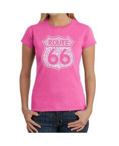 Женская футболка с надписью route 66 life is a highway word art LA Pop Art, розовый