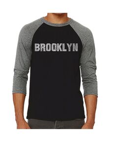 Мужская футболка реглан с надписью brooklyn neighborhoods LA Pop Art, серый