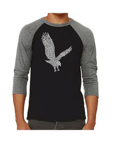 Мужская футболка с надписью eagle и регланом word art LA Pop Art, серый