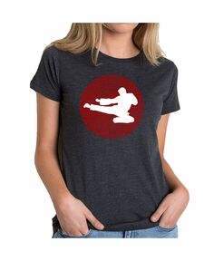 Женская футболка premium blend с изображением видов боевых искусств word art LA Pop Art, черный