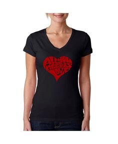 Женская футболка с v-образным вырезом и надписью all you need is love word art LA Pop Art, черный