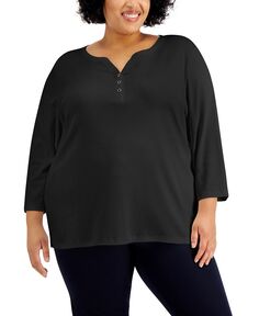 Топ henley plus size с рукавами 3/4, созданный для macy&apos;s Karen Scott, мульти