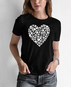 Женская футболка с надписью word art paw prints heart LA Pop Art, черный