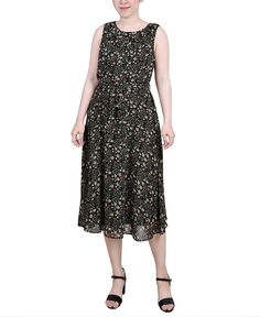 Миниатюрное шифоновое платье без рукавов с поясом NY Collection, мульти