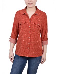 Женская рубашка с отворотом 3/4 и карманами NY Collection, мульти
