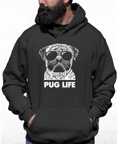 Мужская толстовка с капюшоном pug life word art LA Pop Art, серый