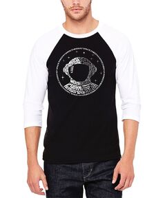 Мужская бейсбольная футболка i need my space astronaut raglan word art LA Pop Art, черно-белый