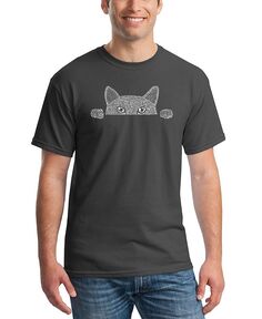 Мужская футболка с надписью peeking cat word art LA Pop Art, серый