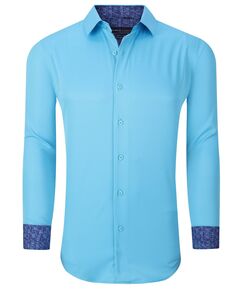 Мужская однотонная облегающая классическая рубашка без морщин стрейч Suslo Couture, бирюзовый