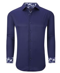 Мужская однотонная облегающая классическая рубашка без морщин стрейч Suslo Couture, синий