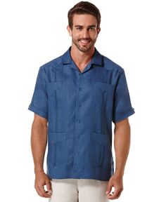 Мужская рубашка большого и высокого роста с короткими рукавами и 4 карманами из 100% льна guayabera Cubavera, мульти