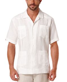 Мужская рубашка большого и высокого роста с короткими рукавами и 4 карманами из 100% льна guayabera Cubavera, белый