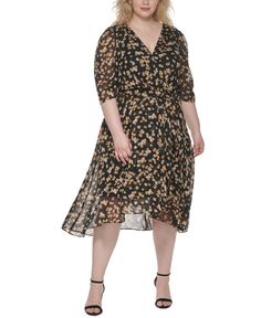 Плюс размер шифоновое платье миди с цветочным принтом Tommy Hilfiger, мульти