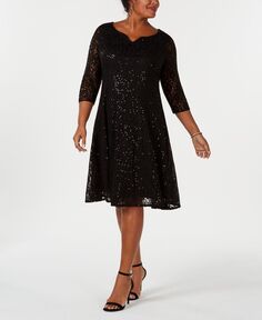Плюс размер кружевное платье с пайетками SL Fashions, черный