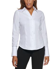 Миниатюрная хлопковая блуза на пуговицах с воротником Calvin Klein, белый