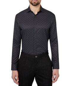 Мужская классическая рубашка slim fit non-iron performance stretch с геопринтом Society of Threads, черный