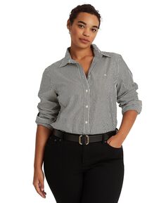 Рубашка из хлопка в полоску, не требующая особого ухода, больших размеров Lauren Ralph Lauren, черно-белый