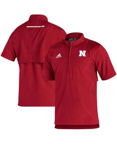 Мужская куртка scarlet nebraska huskers 2021 sideline aeroready с коротким рукавом и молнией на четверть adidas