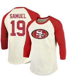 Мужская футболка deebo samuel cream, scarlet san francisco 49ers, вдохновленная винтажным стилем, имя игрока, номер, футболка с рукавом реглан 3/4 Fanatics, мульти