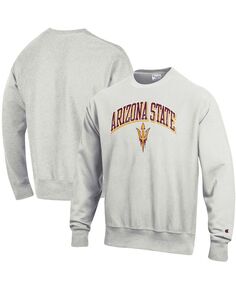 Мужская меланжевая серая толстовка с капюшоном arizona state sun devils arch over logo с обратным переплетением Champion, мульти