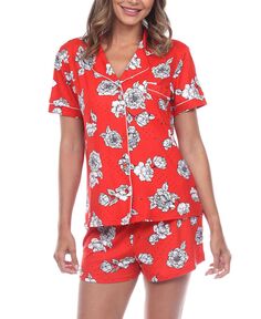 Женский пижамный комплект с короткими рукавами и цветочным принтом, 2 предмета White Mark, красный