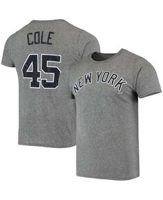 Мужская футболка gerrit cole heathered grey new york yankees name number tri-blend Majestic, мульти