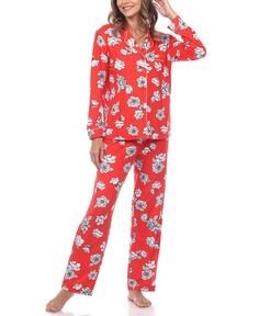 Женский пижамный комплект с длинными рукавами и цветочным принтом, 2 предмета White Mark, красный