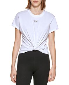 Женская хлопковая футболка с металлическим логотипом DKNY, белый