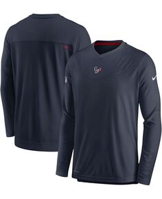 Мужская темно-синяя футболка houston texans sideline coaches performance с длинным рукавом и v-образным вырезом Nike, синий