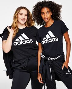 Женская хлопковая футболка с логотипом essentials, xs-4x adidas, черно-белый