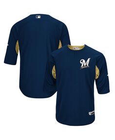 Мужская темно-синяя и золотистая тренировочная майка milwaukee brewers authentic collection on-field с 3 и 4 рукавами Majestic, мульти