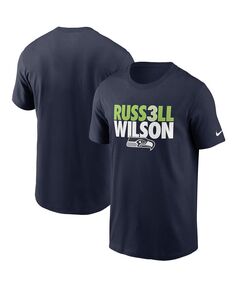Мужская футболка с рисунком russell wilson college navy seattle seahawks player Nike, синий