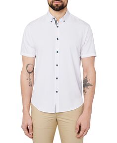 Мужская приталенная белая спортивная рубашка на пуговицах Society of Threads, белый