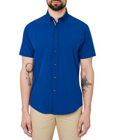 Мужская приталенная синяя спортивная рубашка на пуговицах Society of Threads, синий