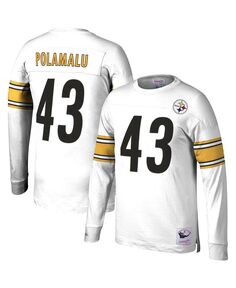 Мужская футболка с длинным рукавом troy polamalu white pittsburgh steelers 2007 года на пенсии с именем и номером игрока Mitchell &amp; Ness, белый