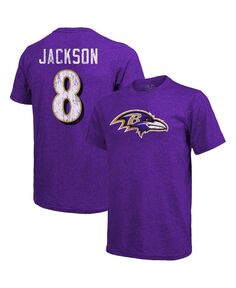 Мужская футболка lamar jackson purple baltimore ravens tri-blend с именем и номером Majestic, фиолетовый