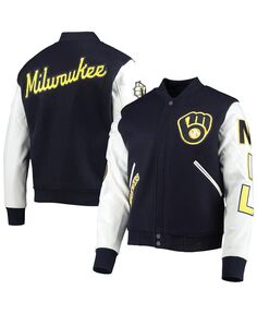 Мужская темно-синяя куртка milwaukee brewers varsity logo с молнией во всю длину Pro Standard, синий